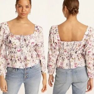 Flora Obscura X J.Crew Smocked Waist Top Kaleidoscope Floral Small Cotton